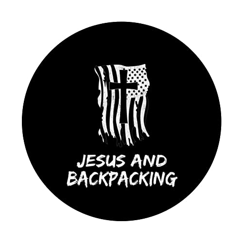Jesus and Backpacking Design for Christian Backpackers PopSockets Swappable PopGrip, Black - Image 3