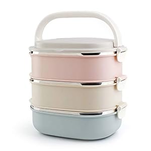 Edelstahl Thermobehälter für Essen, Speisegefäß Warmhaltebox, Essenbehälter 3 Etagen Transportbehälter Thermo-Speisebehälter Lunch Becher