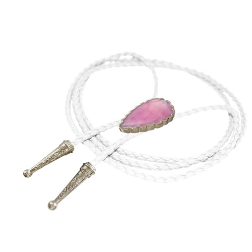 Image of Daisy Del Sol Bolo Tie Turquoise Stone Braided Vegan Faux Leather Silver Tips Handmade Necklace Adjustable Boho Western Jewelry