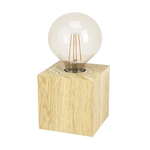 Eglo lampada da tavolo Prestwick 2, lampada da tavolo decorativa, lampada da comodino cubo in legno naturale, FSC100HB, luce da tavolo per soggiorno e camera da letto, E27