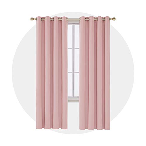 Image of Deconovo Grommet Blackout Curtains Solid Thermal Insulated Room Darkening Energy Saving Window Panel for Sliding Glass Door 52Wx95L Inch Coral Pink