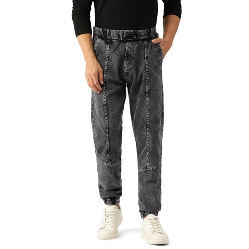 Image of PARIS HAMILTON Men Relaxed Fit Stretchable Heavy Fade Denim Jogger Jeans