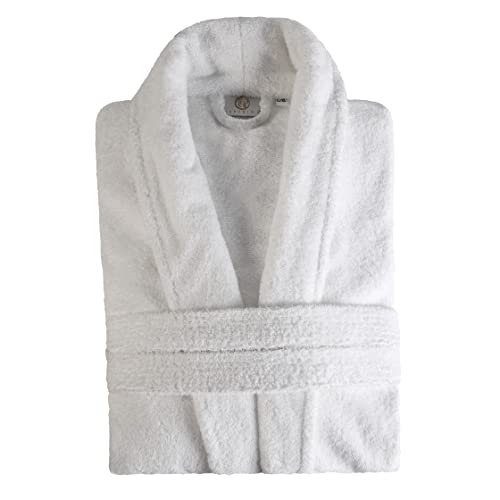 Men's Traditional Premium Turkish Cotton Lightweight Long Bathrobe with Pockets - Small-Medium, White2