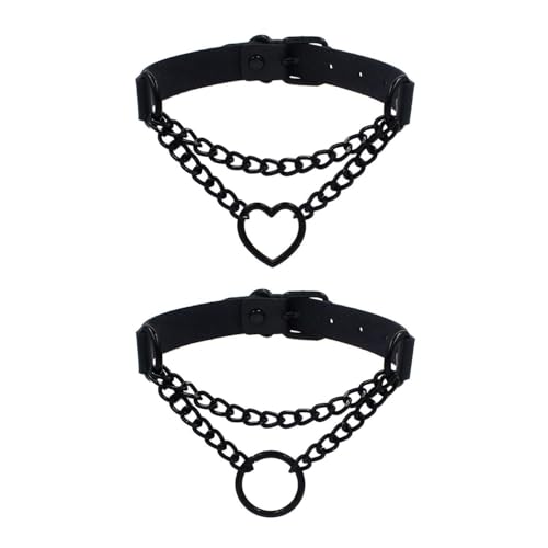 FDGGT Pack De 2 Colliers De Style Punk, Noir, Cuir, Réglables, Accessoires Vestimentaires, Adulte, Unisex