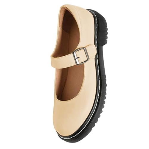 Image of YDN Women Classic Round Closed Toe Mary Jane Flats Platform Adjustable Single Ankle Strap Buckle Comfy Cute Pump Leather Patry Cosplay Girls Dress Shoe Size 4-16
