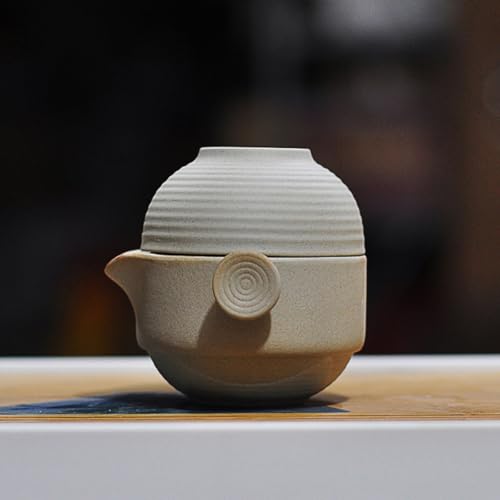 Juego de té portátil para viajes: set de cerámica rugosa con tetera y taza 6