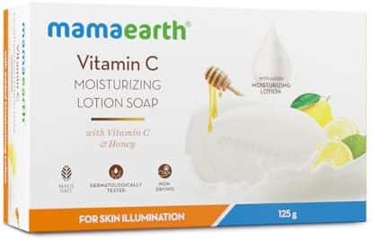 Mamaearth Vitamin C Moisturizing Lotion Soap with Vitamin C & Honey for Skin Illumination-125g|Benefits of Lotion in a Soap|Deeply Cleanses|Brightens Skin|Nourishes Dry Skin|Non-Drying|76% TFM Grade 1
