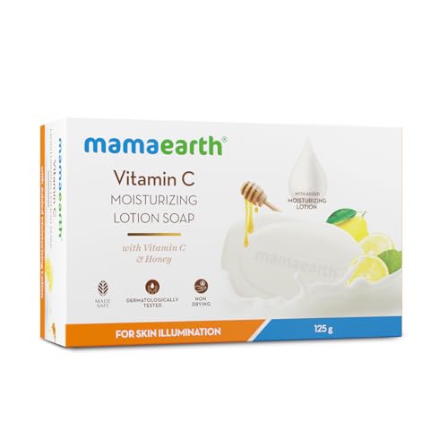 Mamaearth Vitamin C Moisturizing Lotion Soap with Vitamin C & Honey for Skin Illumination-125g|Benefits of Lotion in a Soap|Deeply Cleanses|Brightens Skin|Nourishes Dry Skin|Non-Drying|76% TFM Grade 1