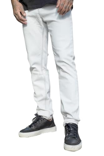 Mens Slim Fit Jeans Stretch Designer Denim Pants for Men Skinny Tapered Leg Stone Wash White 28