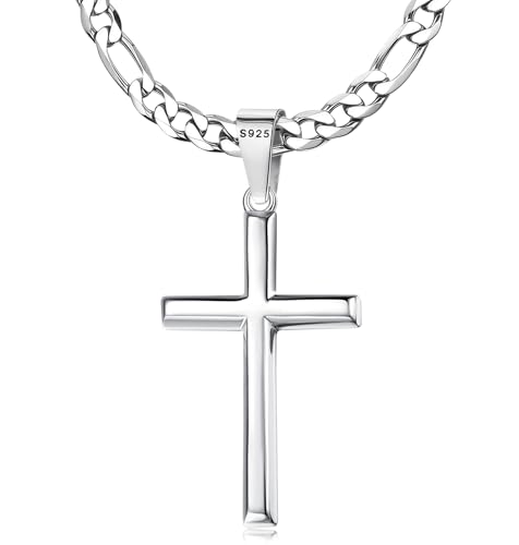 Collier croix argent homme femme avec chaîne Figaro ou maille cubaine en acier 5mm