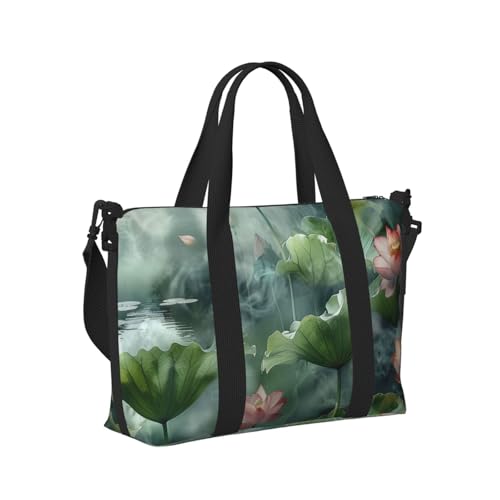 pink lotus flowers print Travel Duffel Bag, Sports Tote Gym Bag, Swim Pool Bag Large Shoulder Tote Bag for Beach Weekender3
