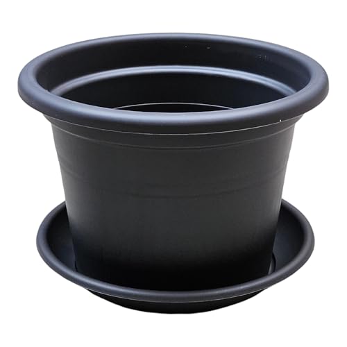 Teramico 4 x Blumentopf Pflanzgefäß Farbe Anthrazit Terrakotta und Taupe inkl. Untersetzer Kunststoff Übertopf Pflanzkübel Rund in verschiedenen Größen (Anthrazit, Ø 30cm)