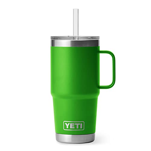 Image of YETI Rambler 25 oz Tumbler with Handle and Straw Lid, Travel Mug Water Tumbler, Vacuum Insulated Cup with Handle, Stainless Steel, Canopy Green