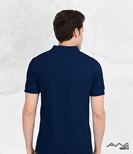Image of AWG ALL WEATHER GEAR Men's Cotton Regular Fit Solid Polo Neck T-Shirt Navy Blue Melange