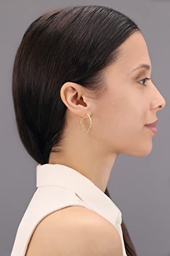 14k Yellow Gold Spiral Textured Round Hoop Earrings, 2mm thickness3