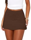 LOMON Womens Mini Skirts with Shorts Underneath Y2k Sexy Club Date Night Party Outfits High Waist Bodycon Micro Halloween Skort Trendy Spring Streetwear (Coffee, S)