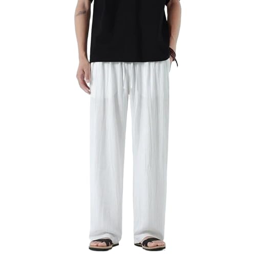 Summer Men Chinese Style Wide Leg Pants Male Casual Linen Pants Men Solid Color Jogger Straight Trousers