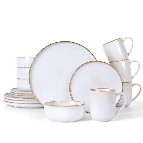 LIANYU 16 Piece Dinnerware Dish Sets for 4, Stoneware Plates and Bowls Set, Dishware Set with Dinner Plates/Salad Plates/Bowls/Mugs, Microwave & Dishwasher Safe, Pearl White LIANYU 16 Piece Dinnerware Dish Sets for 4, Stoneware Plates and Bowls Set, Dishware Set with Dinner Plates/Salad Plates/Bowls/Mugs, Microwave & Dishwasher Safe, Pearl White