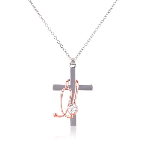 Mikovivi Collar Cruz y Estetoscopio para Enfermeras, Aleación de Zinc Regalo Enfermeras Practicantes Collar con Cruz y Estetoscopio Enfermería para Mujer