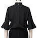 Womens Church Clergy Shirt Tab Collar 3/4 Ruffle Flare Sleeve Round Tailed Blouse Top Black