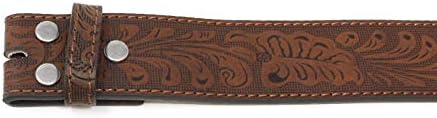 BC Belts Leather Belt Strap with Embossed Western Scrollwork 1.5" Wide with Snaps