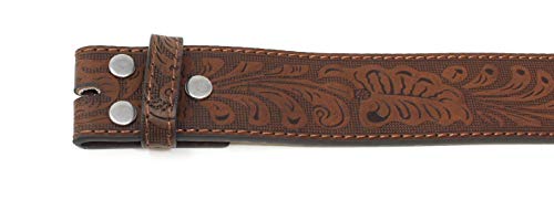 Bc Belts Leather Belt Strap With Embossed Western Scrollwork 1.5" Wide With Snaps (Brown-S) #TOP4