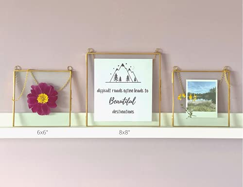 Beedecor Double Glass Frame For Pressed Flowers, Leaf And Artwork - Hanging Square 8X8 Metal Picture Frames, Clear Floating Pressed Glass Frame, Wall Decor Photo Display, Set Of 2 Flower Press Frames With Chain (Gold, 8X8) #TOP4
