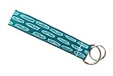 Keychain Wristlet - Teal Blue with White Feathers - 100% Organic Cotton Fabric Key Wrist Lanyard