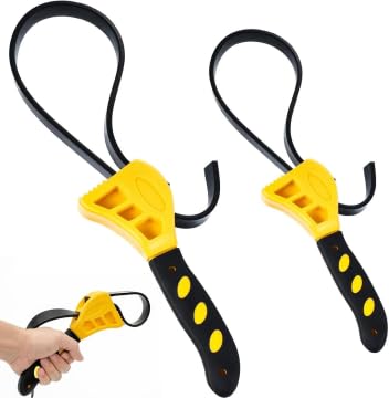 Othmro 2 Pack Adjustable Non-Slip Strap Wrench Set - Heavy-Duty Oil Filter & Pipe Grip Tool for Plumbing Mechanics, and DIY