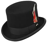 GEMVIE Men 100% Wool Top Hat Mad Hatter Satin Lined Black Low Top Hats for Party