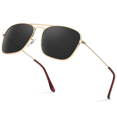 Image of SIPHEW Polarized Square Aviator Sunglasses for Men, Retro Double Bridge Metal Frame, UV400 Protection for Outdoor /Driving