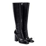 Kapxumo Women's Bow Knee High Boots Bowknot Square Toe High Heel Booties Sexy Block Heel Long Boots with Side Zipper