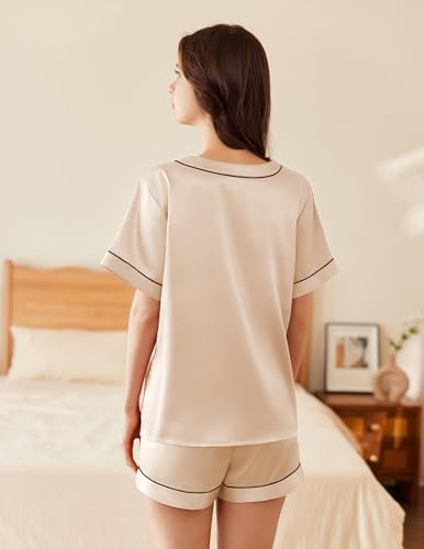 Ekouaer 2 Pack Silk Pajamas for Women Short Sleeve Satin Pj Set Soft V neck Sleepwear Loungewear, S-XXL3