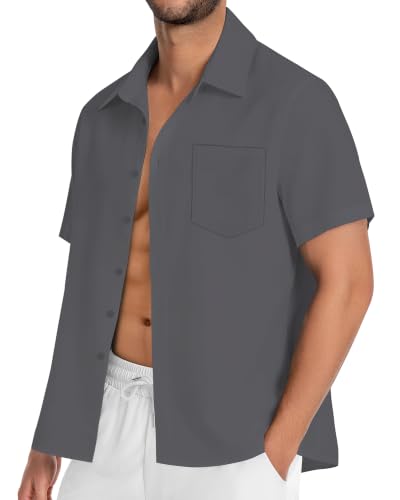 Image of Men Hawaiian Shirt Short Sleeve Summer Beach Button Down Shirts with Pocket