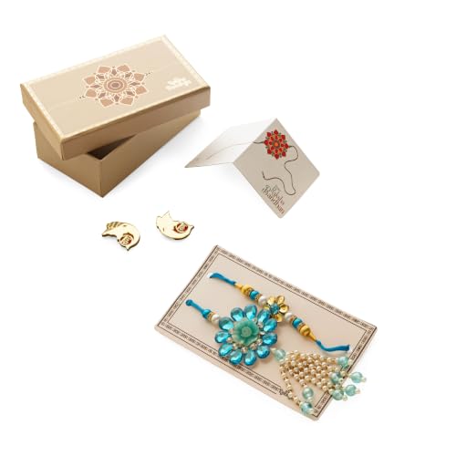 Image of Premium Handmade Designer Rakhi Set for Brother and Bhabhi Adjustable Couple Rakhi with Roli Chawal & Nariyal