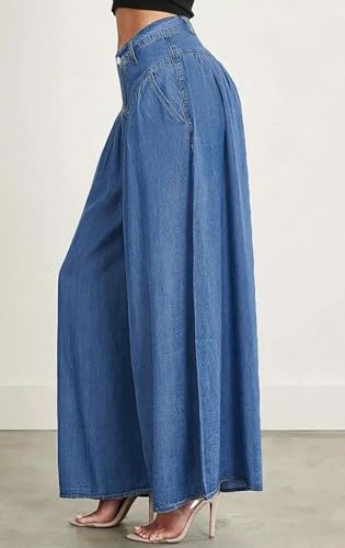 loveimgs Women Baggy Wide Leg Denim Sweatpants Y2k Elastic High Waist Boho Flare Denim Jeans Palazzo Pants2