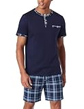 Litherday Men's Pyjamas Set Cotton Short Sleeve PJs Set for Men Summer Crew Neck Sleepwear Loungewear with Pockets Dark Blue2 M