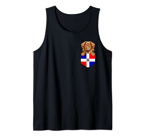 Dominican Flag Duck Tolling Retrievers Dog In Pocket Tank Top, Black