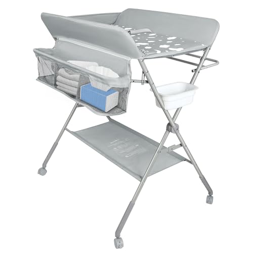 Fasciatoio Portatile Pieghevole, 80x58x90 cm, Grigio Chiaro