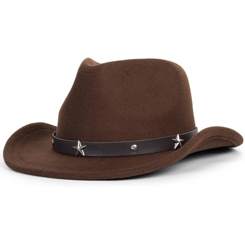 Kids Western Cowboy-Hats Retro-Brown-Felt Hat Little Boy Rodeo-Cowgirl-Hat Outback-Country for 4-8Years Girls Boys