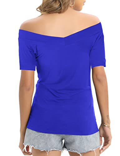 Image of Sarin Mathews Womens Shirts Off The Shoulder Tops Sexy V Neck Slim Fit Shirts Tops Blouses