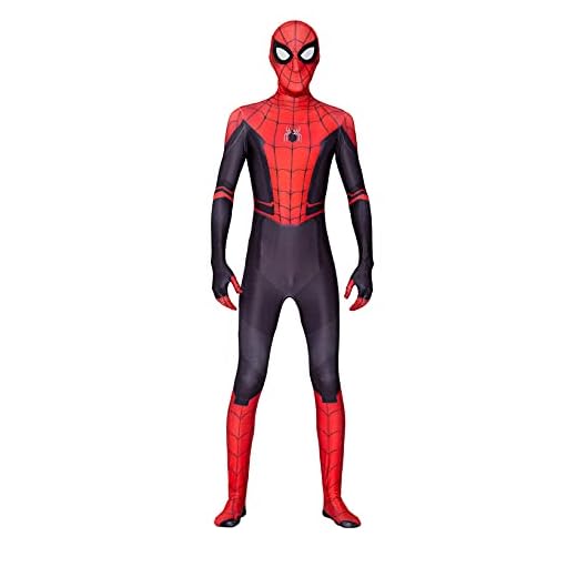Traje de Homem-Aranha para Crianças Longe de Casa Traje de Halloween Cosplay Meia-calça Super-herói Role Play Macacão de festa de carnaval Body de Lycra, Red-Kids/XS (105~115 CM)