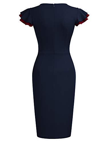Image of Miusol Women's Navy Style Deep-V Neck Vintage Evening Pencil Dress