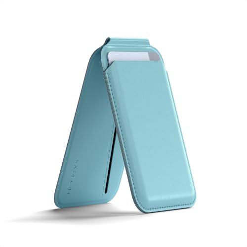 Image of Satechi Magnetic Magsafe Wallet, Double Flap Stand Card Holder, 4 Slots with Front NFC Pass-Through, Adjustable Phone Attachment for iPhone 17 /16 /15 /14 /13 /12, Travel Accessory, Light Blue, 4.13 x 2.6