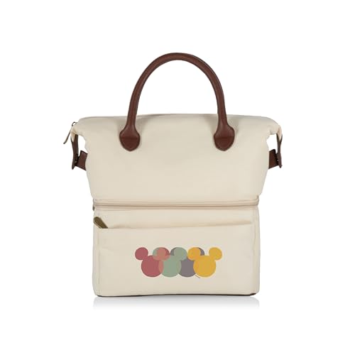 PICNIC TIME Disney Mickey Mouse Urban Lunch Bag Insulated Two Tier Cooler Lunch Tote with Dry Storage and Leatherette Handles Stylish Soft Cooler, (Beige with Brown Accents) by PICNIC TIME - Used condition - US$26.03