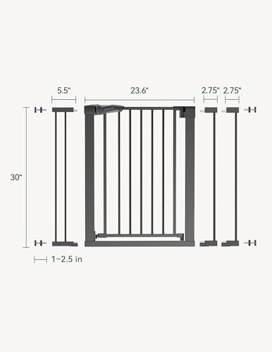 BABELIO 26-40 Inch Easy Install Extra Wide Pressure Mounted Metal Baby Gate, No Drilling, No Tools Required, with Wall Protectors and Extenders (Black)