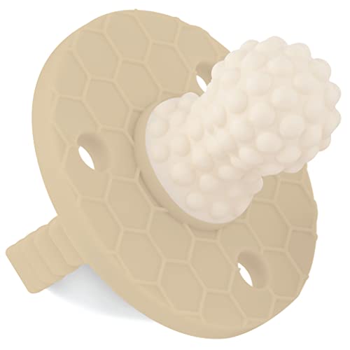 Image of Soothipop Silicone Pacifier Teething Toys for Babies 0-6 Months 12, 18 Months - Pacifier Shaped Baby Teether, Soft Teething Pacifiers for Babies Baby Teething Relief Round (Beige)