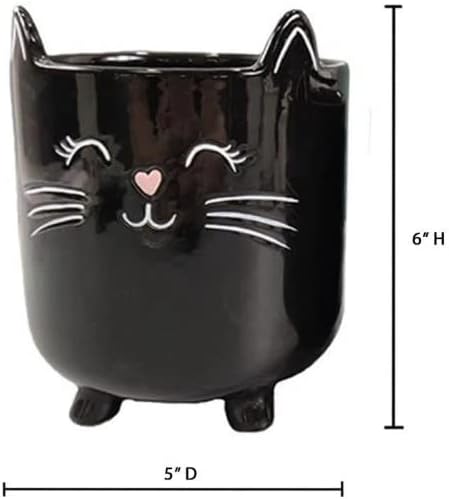 Ceramic Black Cat Planter with Saucer, Adorable Decor for Indoor and Outdoor Plants