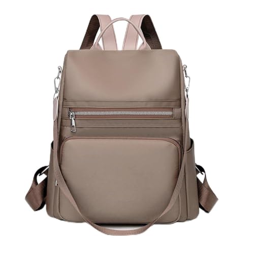 Bolsa Mochila Feminina Antifurto em PU Impermeável | Mochila Moda com Zíper de Segurança para Uso Diário e Viagem(2243 - Caqui)