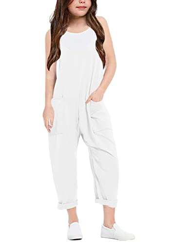 Cnkwei Girls' Casual Sleeveless Jumpsuits Spaghetti Strap Loose Romper Long Pants With Pockets #TOP1